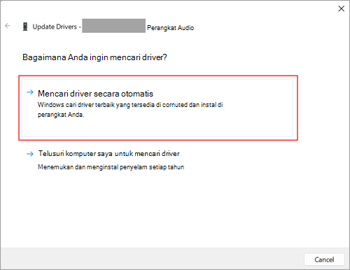 Cari driver audio di Windows 11 Pengaturan.