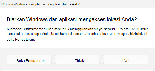 Cuplikan layar perintah yang meminta pengguna untuk mengizinkan aplikasi mengakses lokasi.