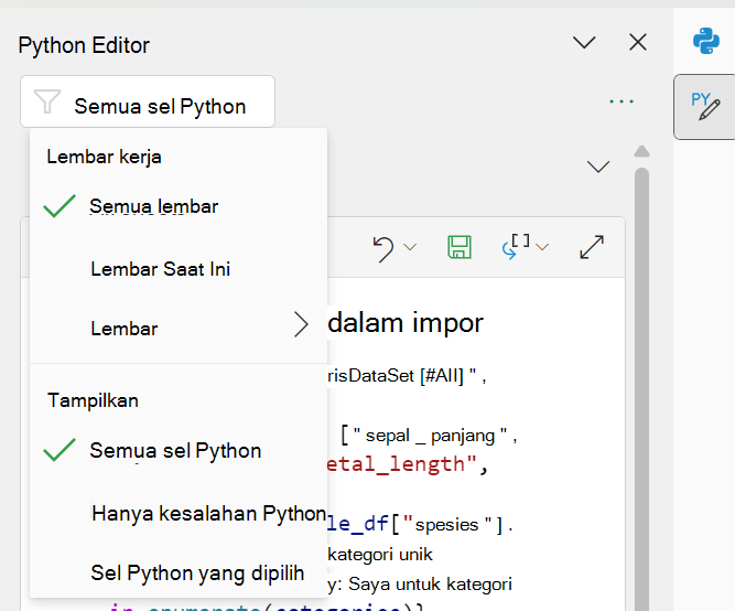 Gunakan filter di bagian atas panel tugas untuk mempersempit konten Anda.