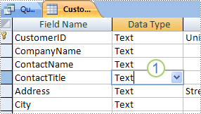Periksa tipe data dari bidang yang digabungkan dalam tampilan Desain tabel.