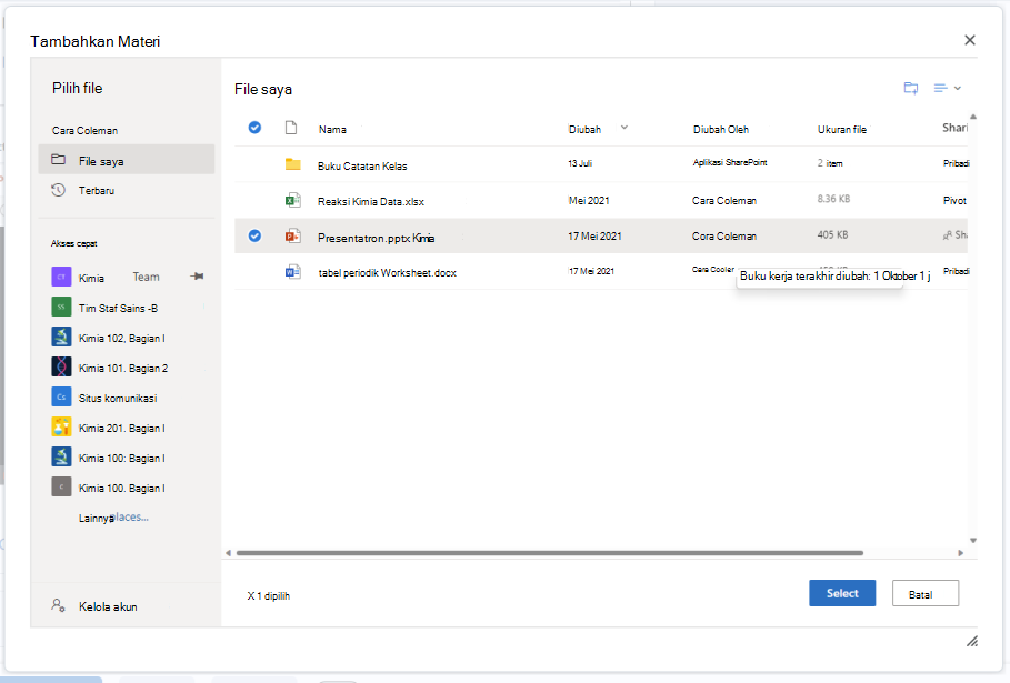 Lampirkan dokumen OneDrive ke Editor Penetapan Brightspace menggunakan tombol Lampirkan.