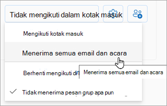 Dari daftar turun bawah, pilih Terima semua email dan acara