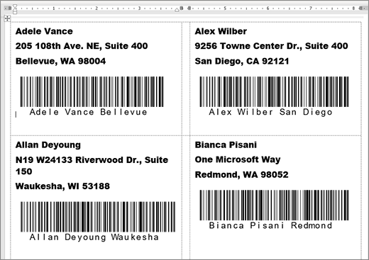 Foto beberapa label dengan alamat dan kode batang