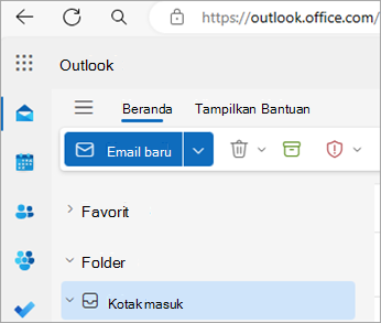 Cuplikan layar memperlihatkan halaman beranda Outlook di web
