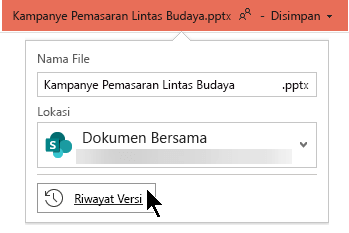Pilih nama file di bilah judul untuk mendapatkan akses ke Riwayat Versi file