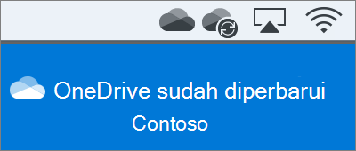 Tangkapan layar OneDrive di bilah menu pada Mac setelah menyelesaikan Selamat Datang di Onedrive