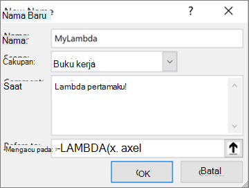 Menetapkan fungsi LAMBDA di Manajer Nama