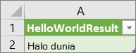 Hasil HelloWorld dalam lembar kerja