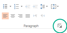 Dalam grup Paragraf, klik tombol peluncur di sudut kanan bawah untuk membuka kotak dialog Paragraf
