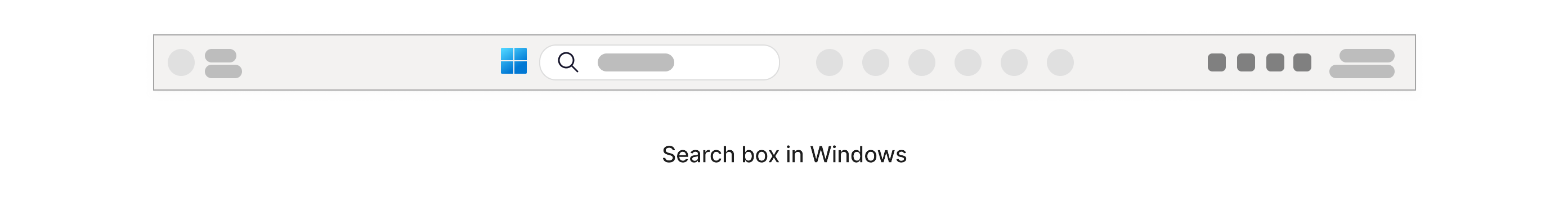 Kotak pencarian dengan ikon pembesar di dalamnya terletak di taskbar Windows di bagian bawah layar.