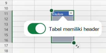 Tabel memiliki opsi header yang dipilih di Excel untuk iOS