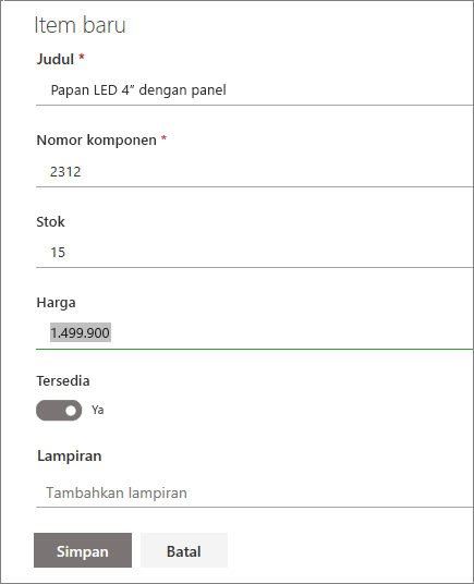 Formulir item tunggal untuk daftar