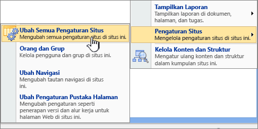 Opsi Ubah semua pengaturan situs di bawah pengaturan situs