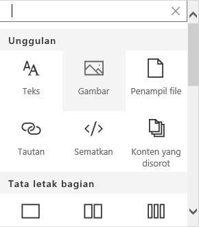 Cuplikan layar pemilihan Komponen web gambar di SharePoint.