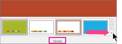 Pada tab Desain, dalam grup Varian, klik panah bawah di sudut kanan bawah untuk memperluas galeri dan melihat menu Font.