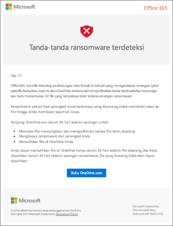 Cuplikan layar email Deteksi Ransomware dari Microsoft