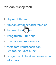 Bagian manajemen izin dari menu pengaturan