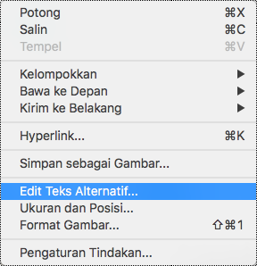 Opsi Edit Teks Alt dalam menu konteks di PowerPoint untuk Mac