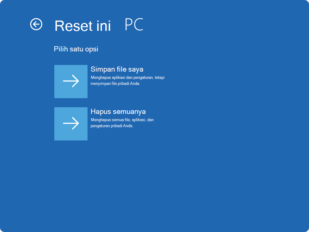 Cuplikan layar reset layar di WinRE.