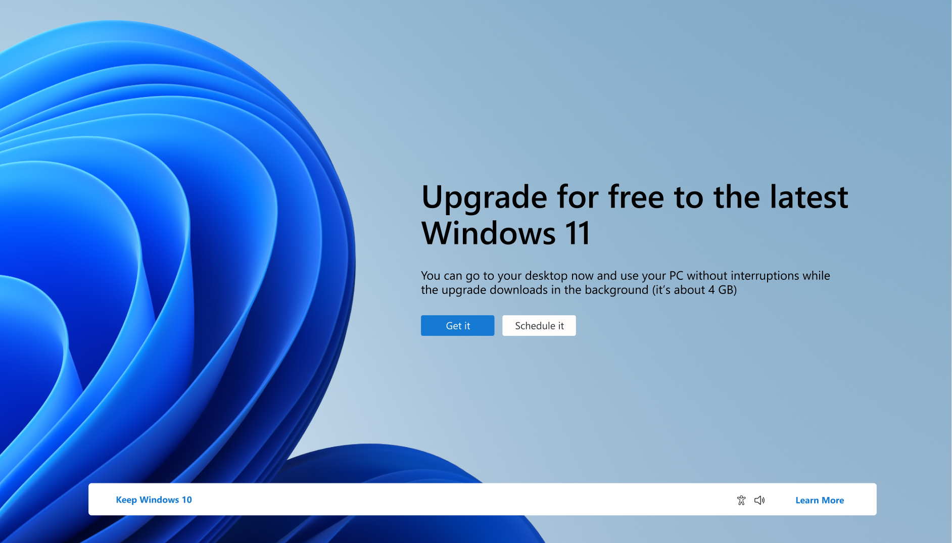 Cuplikan layar pemberitahuan yang menyatakan PC dapat dimutakhirkan secara gratis ke Windows 11.
