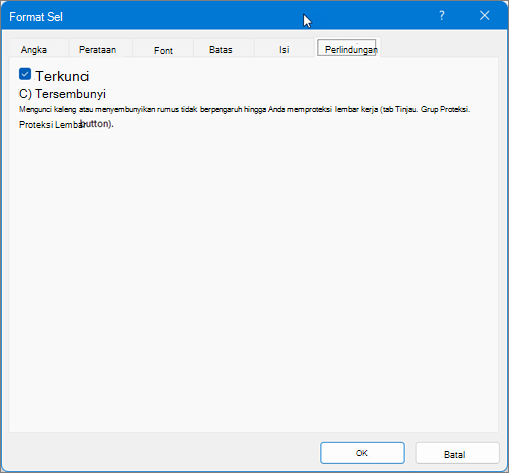 Tab Proteksi di bawah kotak dialog Format Sel