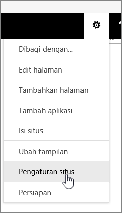 Opsi Pengaturan situs di bawah tombol Pengaturan
