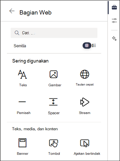 Webparts tercantum di tingkat 2 kotak alat