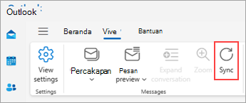 Cuplikan layar pita dengan sorotan Sinkronkan pada tab Tampilan