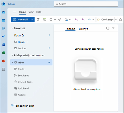 Cuplikan layar jendela Outlook memperlihatkan tab Prioritas dan Lainnya
