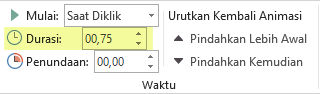 Opsi Durasi untuk efek animasi di PowerPoint