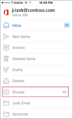 Grup adalah node pada daftar folder di Outlook Mobile