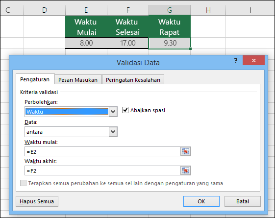 Menerapkan validasi data ke  sel Dukungan Office