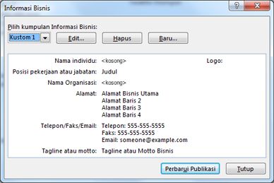 Edit informasi bisnis di Publisher 2010
