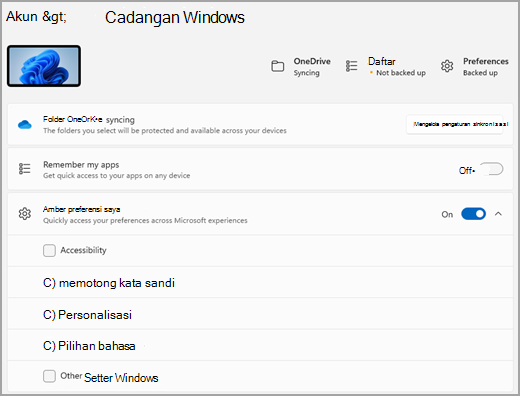 Halaman cadangan Windows di Pengaturan Windows 11.