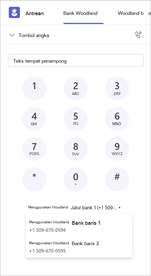 Cuplikan layar memperlihatkan tombol angka dengan opsi panggilan keluar