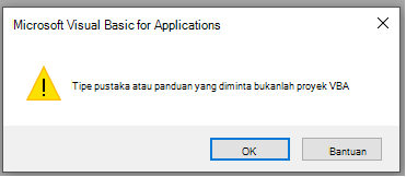 Cuplikan layar kesalahan di jendela Microsoft Visual Basic for Applications