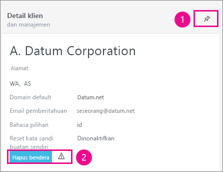 Di kartu detail Klien, Anda dapat menyematkan atau menandai klien.