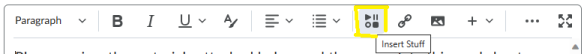 Sematkan file OneDrive di Editor Brightspace menggunakan tombol Sisipkan Konten.