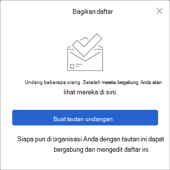 Saat Anda memilih Bagikan Daftar, To Do membuat link undangan untuk dikirim ke orang lain.