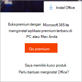 Masuk ke pesan premium yang diperlihatkan saat tombol instal Office dipilih.