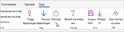 Toolbar email baru memiliki tombol enkripsi di mana Anda bisa memilih opsi enkripsi.