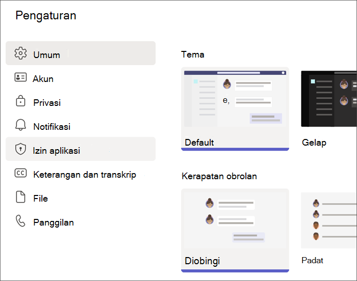 Cuplikan layar pengaturan Teams dari profil siswa. Izin Aplikasi disorot.
