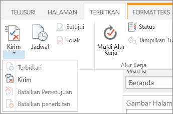 Tombol kirim, terbitkan pada tab terbitkan dalam mode edit.