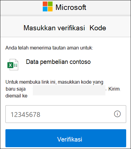 Jendela kode verifikasi berbagi eksternal OneDrive