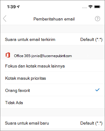 Mengaktifkan atau menonaktifkan pemberitahuan di Outlook Mobile