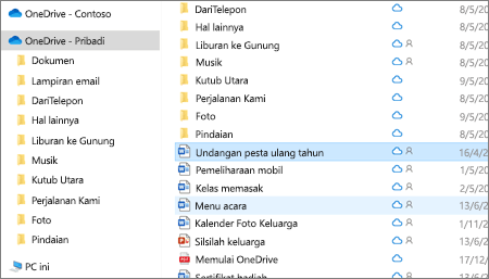 Cuplikan layar memperlihatkan folder OneDrive Pribadi di File Explorer.