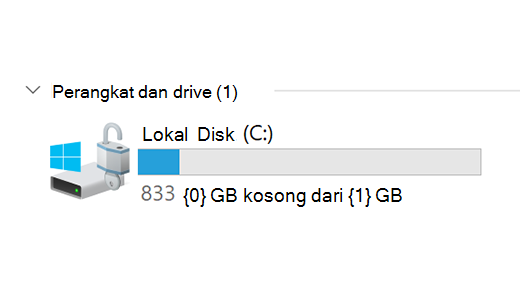 File Explorer gambar ruang yang tersedia di drive C.