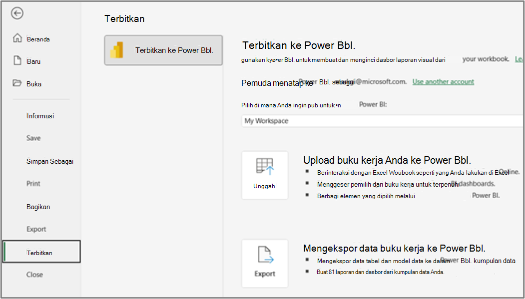 Halaman penerbitan Excel untuk Power BI