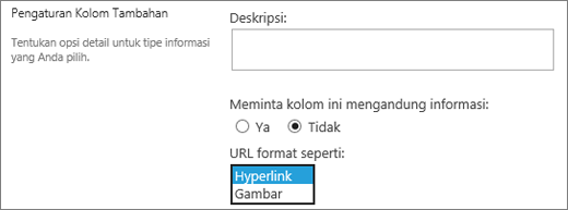 Pilihan kolom Gambar/Hyperlink