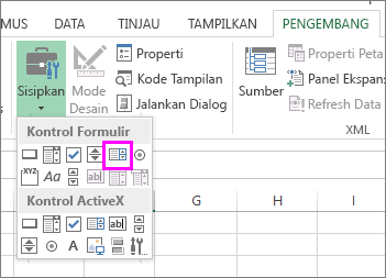 Menambahkan kotak Daftar atau kotak kombo ke lembar kerja di Excel - Excel